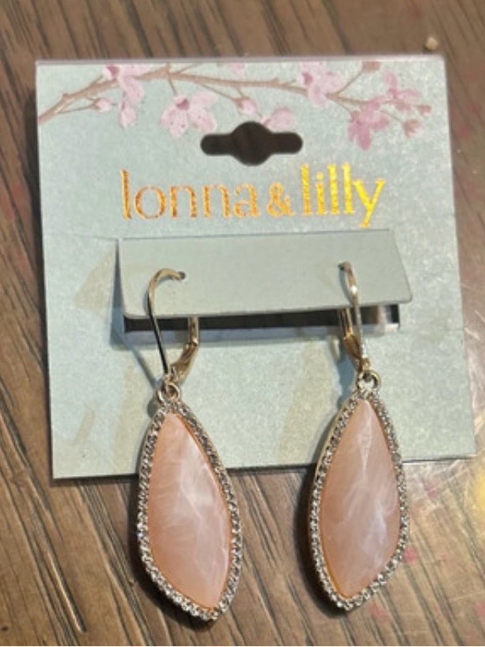 lonna & lilly Blush Pink Marquise Drop Earrings with Gold-Tone Accents